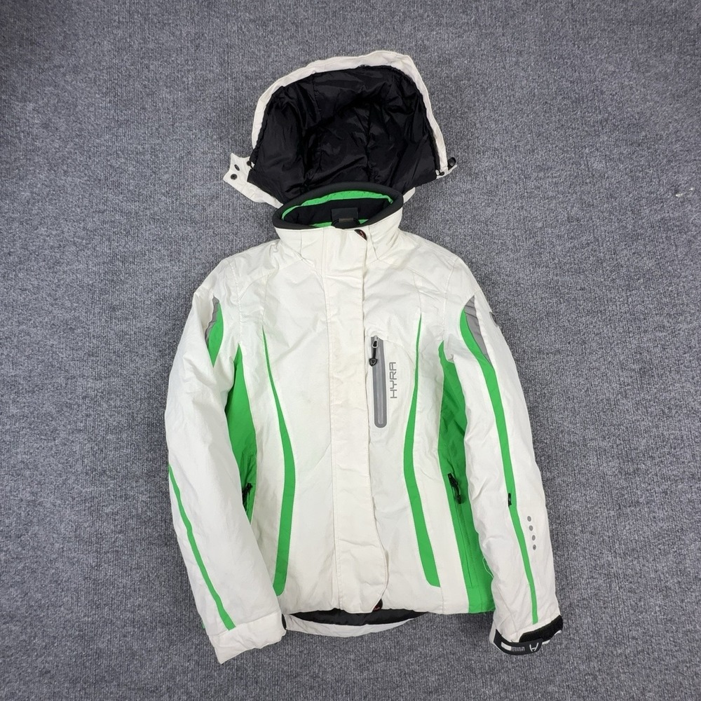 Hyra Jacket Womens Small White Green Ski Snowboard Hooded Full Zip Insulated